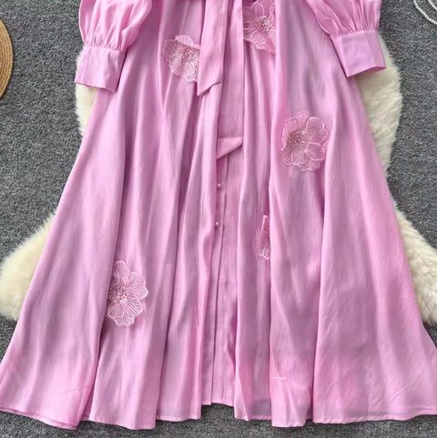 Premium Beaded Lace-up Shirt Dress