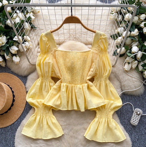 Elegant Flared Sleeve Pleated Shirt