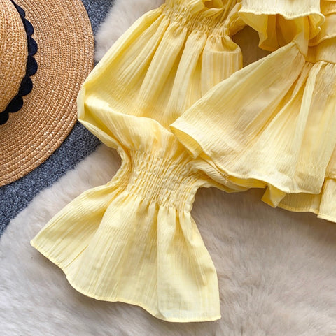 Elegant Flared Sleeve Pleated Shirt