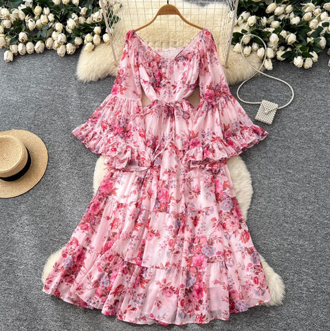 French Style Floral Chiffon Dress