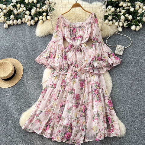 French Style Floral Chiffon Dress