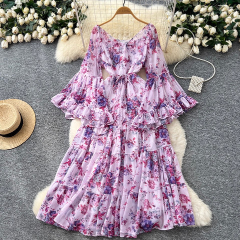 French Style Floral Chiffon Dress