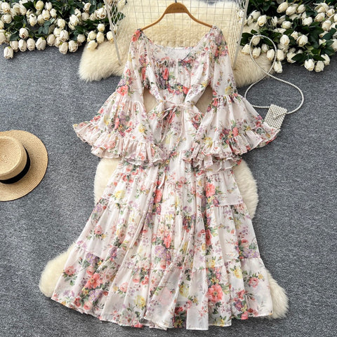 French Style Floral Chiffon Dress