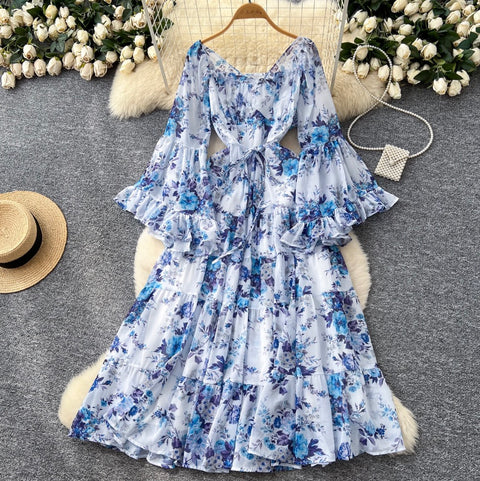French Style Floral Chiffon Dress