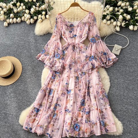 French Style Floral Chiffon Dress