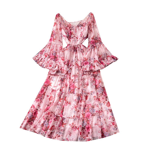 French Style Floral Chiffon Dress