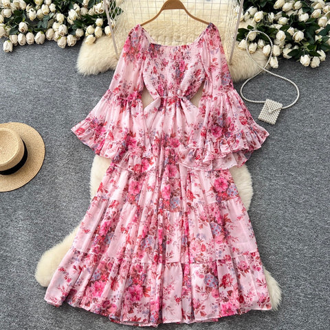 French Style Floral Chiffon Dress
