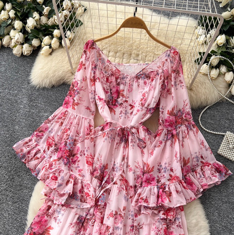 French Style Floral Chiffon Dress
