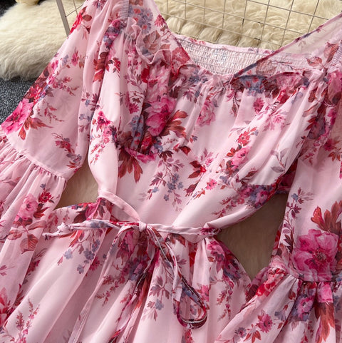 French Style Floral Chiffon Dress