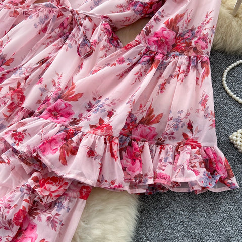 French Style Floral Chiffon Dress