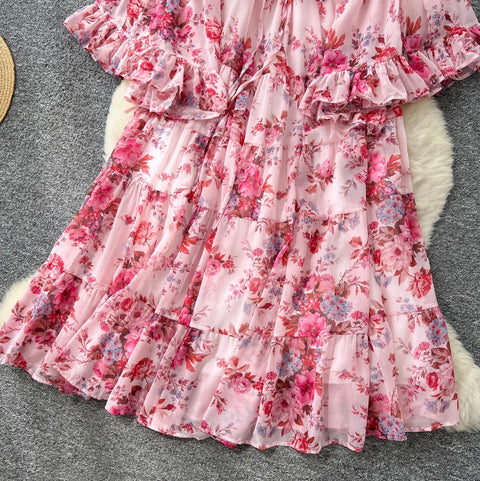 French Style Floral Chiffon Dress