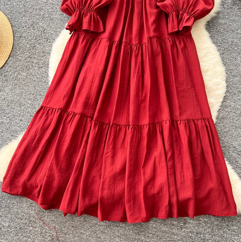 Elegant Square Neckline Lace-up Dress