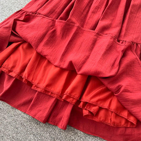 Elegant Square Neckline Lace-up Dress