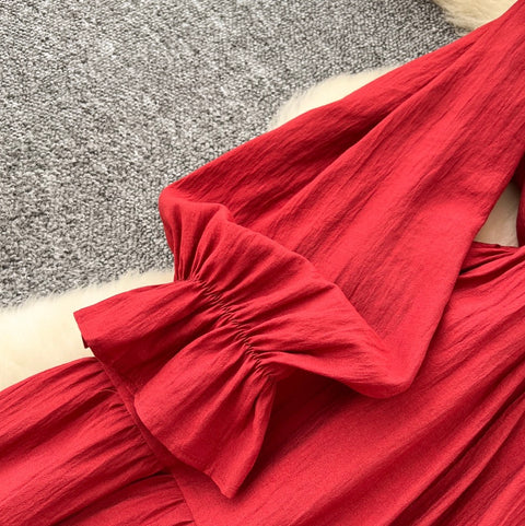 Elegant Square Neckline Lace-up Dress