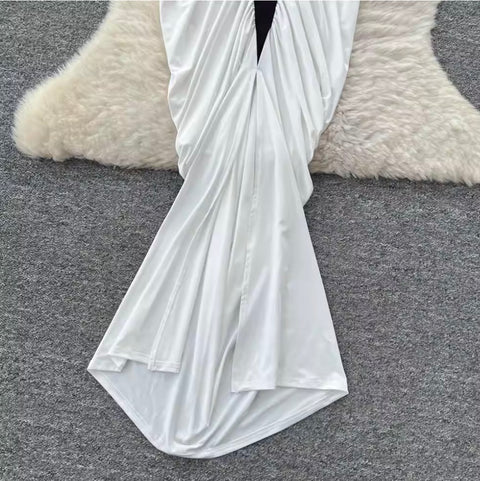 Irregular Design Black & White Halter Dress
