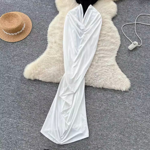 Irregular Design Black & White Halter Dress