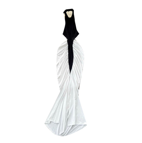 Irregular Design Black & White Halter Dress