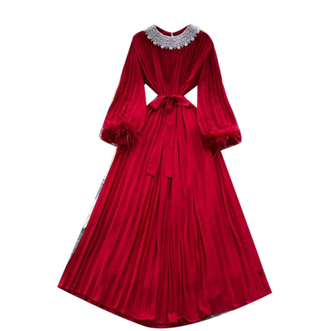 Courtly Rhinestone Beaded Pleated Dress