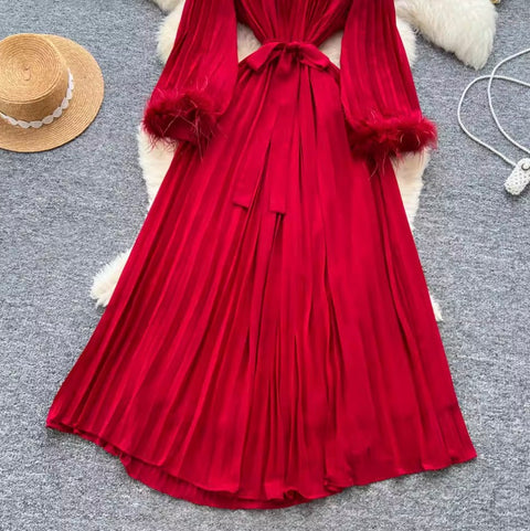 Courtly Rhinestone Beaded Pleated Dress