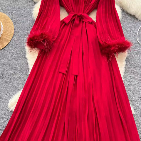 Courtly Rhinestone Beaded Pleated Dress