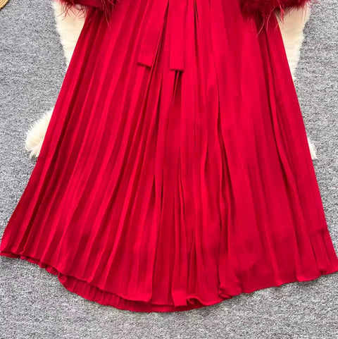 Courtly Rhinestone Beaded Pleated Dress