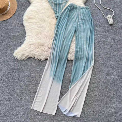 Print Jumpsuit & Mesh Trousers 2Pcs