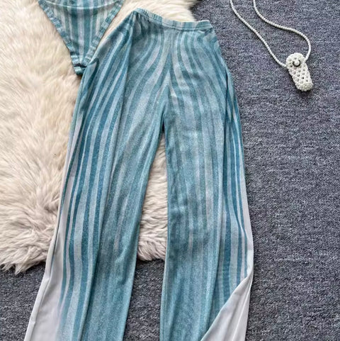 Print Jumpsuit & Mesh Trousers 2Pcs