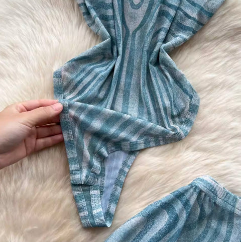 Print Jumpsuit & Mesh Trousers 2Pcs