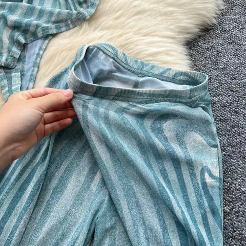 Print Jumpsuit & Mesh Trousers 2Pcs