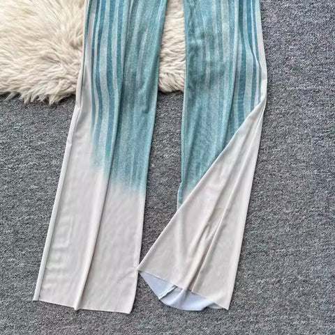 Print Jumpsuit & Mesh Trousers 2Pcs