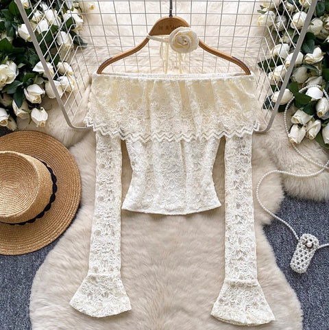 Apricot Lace Shirt with Choker