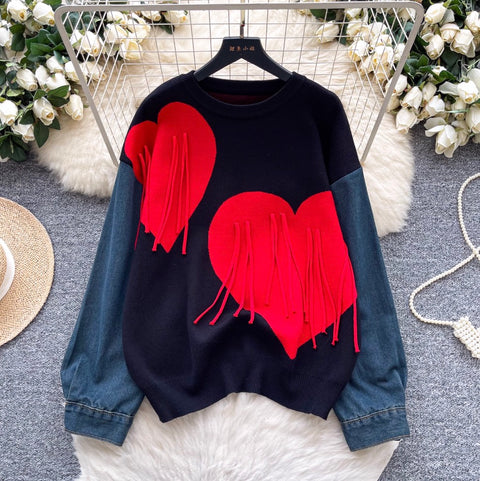 Love-pattern Print Loose-fit Sweater