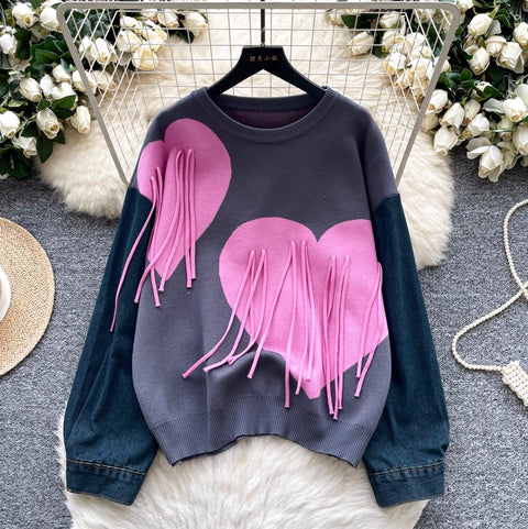 Love-pattern Print Loose-fit Sweater