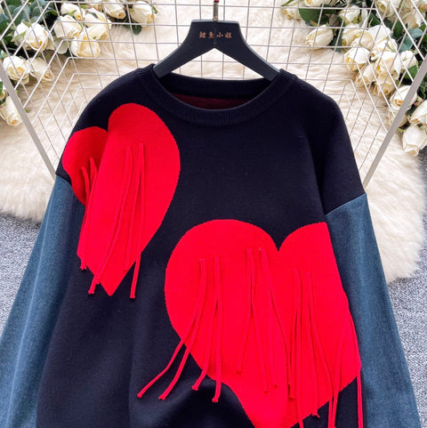 Love-pattern Print Loose-fit Sweater