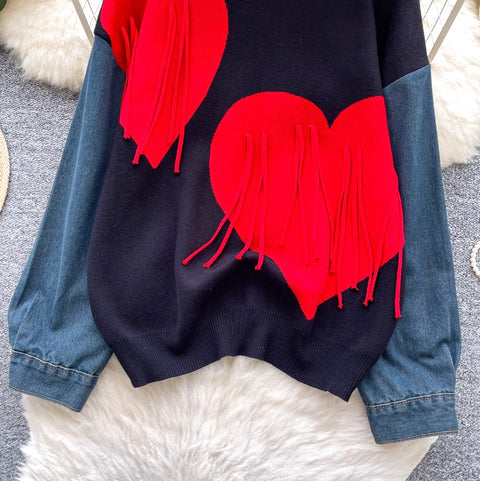 Love-pattern Print Loose-fit Sweater
