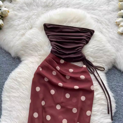 Niche Polka-dot Patchwork Bustier Dress