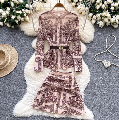 Courtly Print Shirt & Skirt 2Pcs