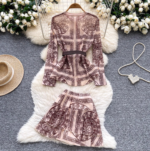 Courtly Print Shirt & Skirt 2Pcs