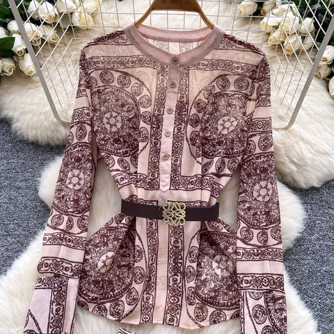 Courtly Print Shirt & Skirt 2Pcs