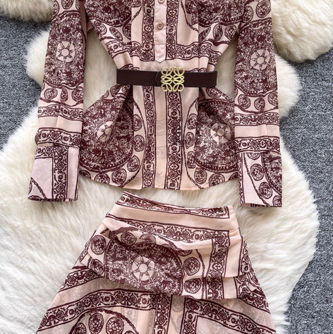 Courtly Print Shirt & Skirt 2Pcs