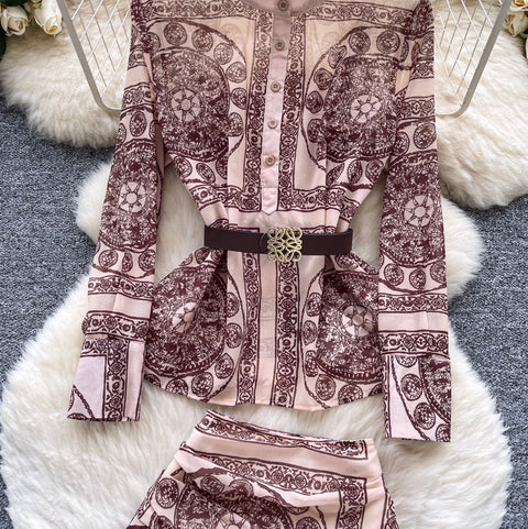 Courtly Print Shirt & Skirt 2Pcs