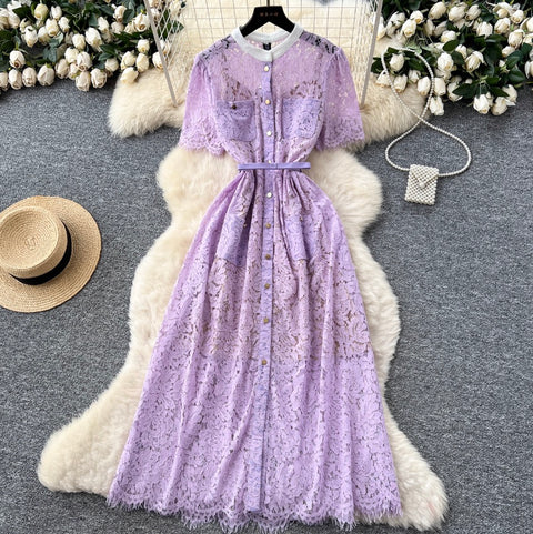 High-end Purple Lace Shirt Dress