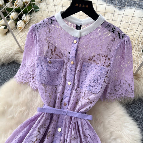 High-end Purple Lace Shirt Dress