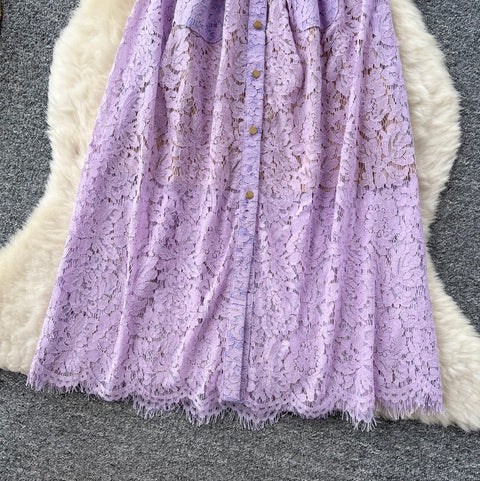 High-end Purple Lace Shirt Dress