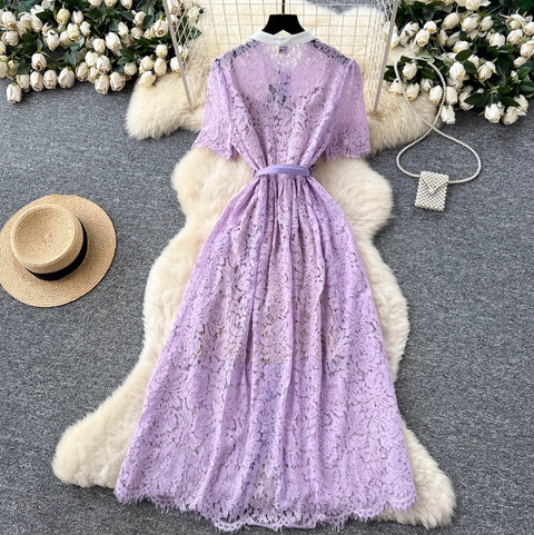 High-end Purple Lace Shirt Dress