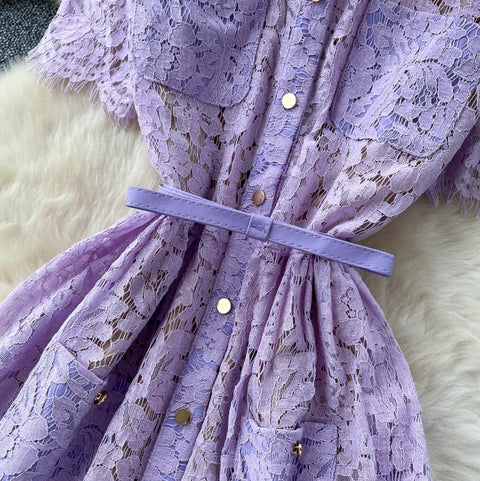 High-end Purple Lace Shirt Dress