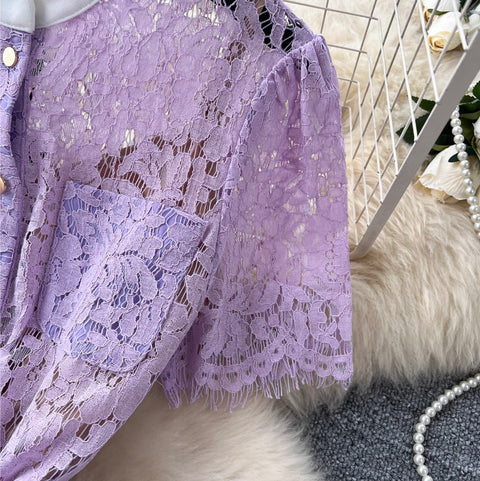 High-end Purple Lace Shirt Dress