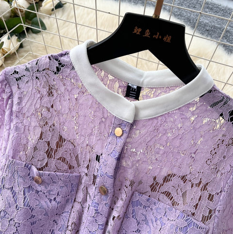 High-end Purple Lace Shirt Dress