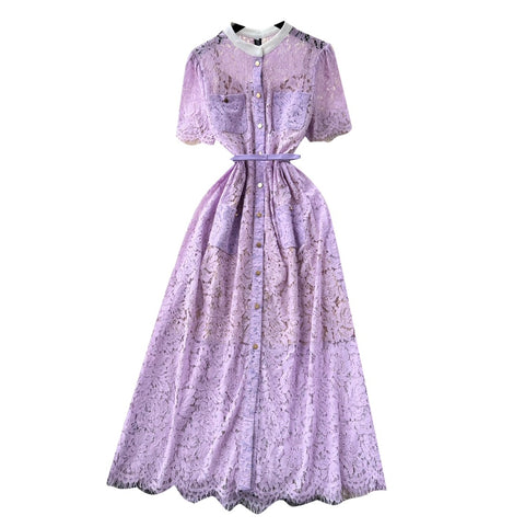 High-end Purple Lace Shirt Dress