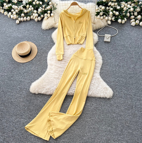 Casual Hoodie & Flared Trousers 2Pcs